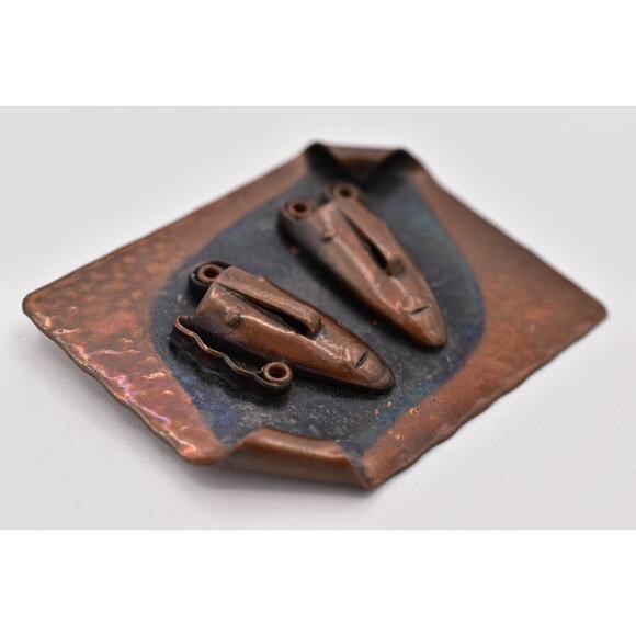 Rebajes Vintage Brazilian Mask Pin Brooch Abstract Copper Signed 1950s BinBP - Picture 10 of 12